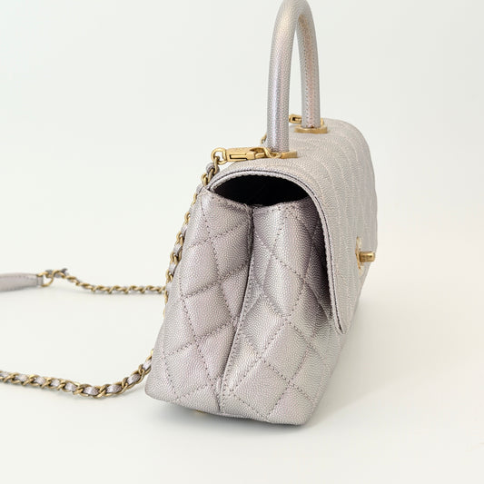Chanel Metallic Caviar Quilted Coco Handle Flap Light Purple