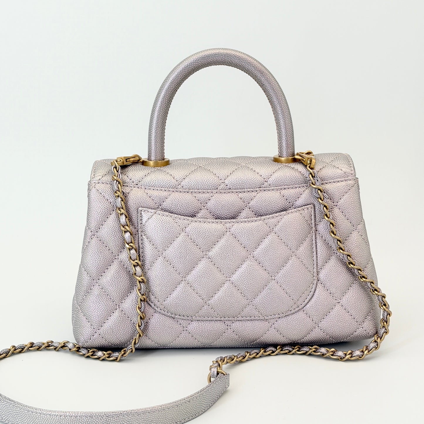 Chanel Metallic Caviar Quilted Coco Handle Flap Light Purple