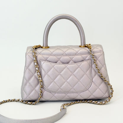 Chanel Metallic Caviar Quilted Coco Handle Flap Light Purple