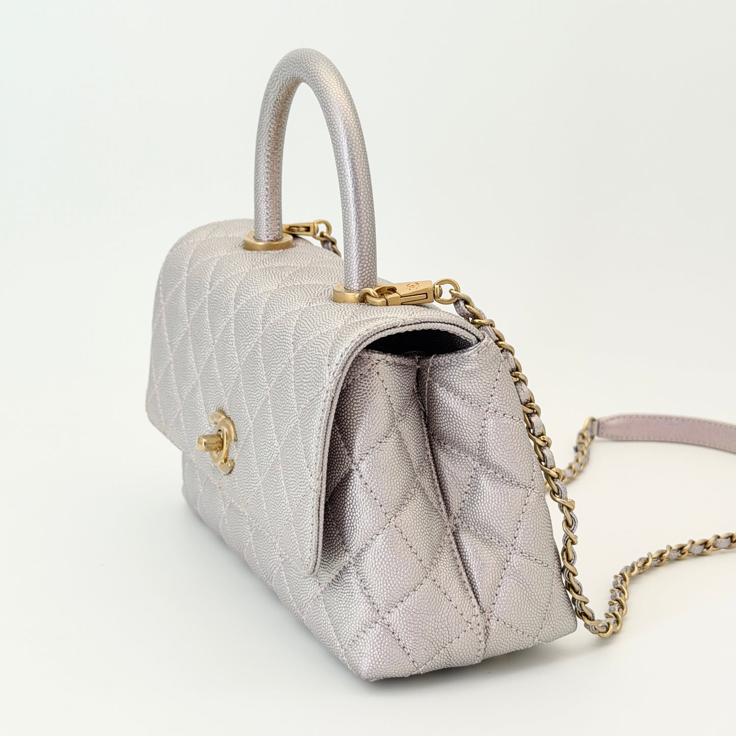 Chanel Metallic Caviar Quilted Coco Handle Flap Light Purple