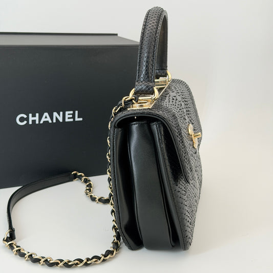 Chanel Black Top Handle Bag Leather