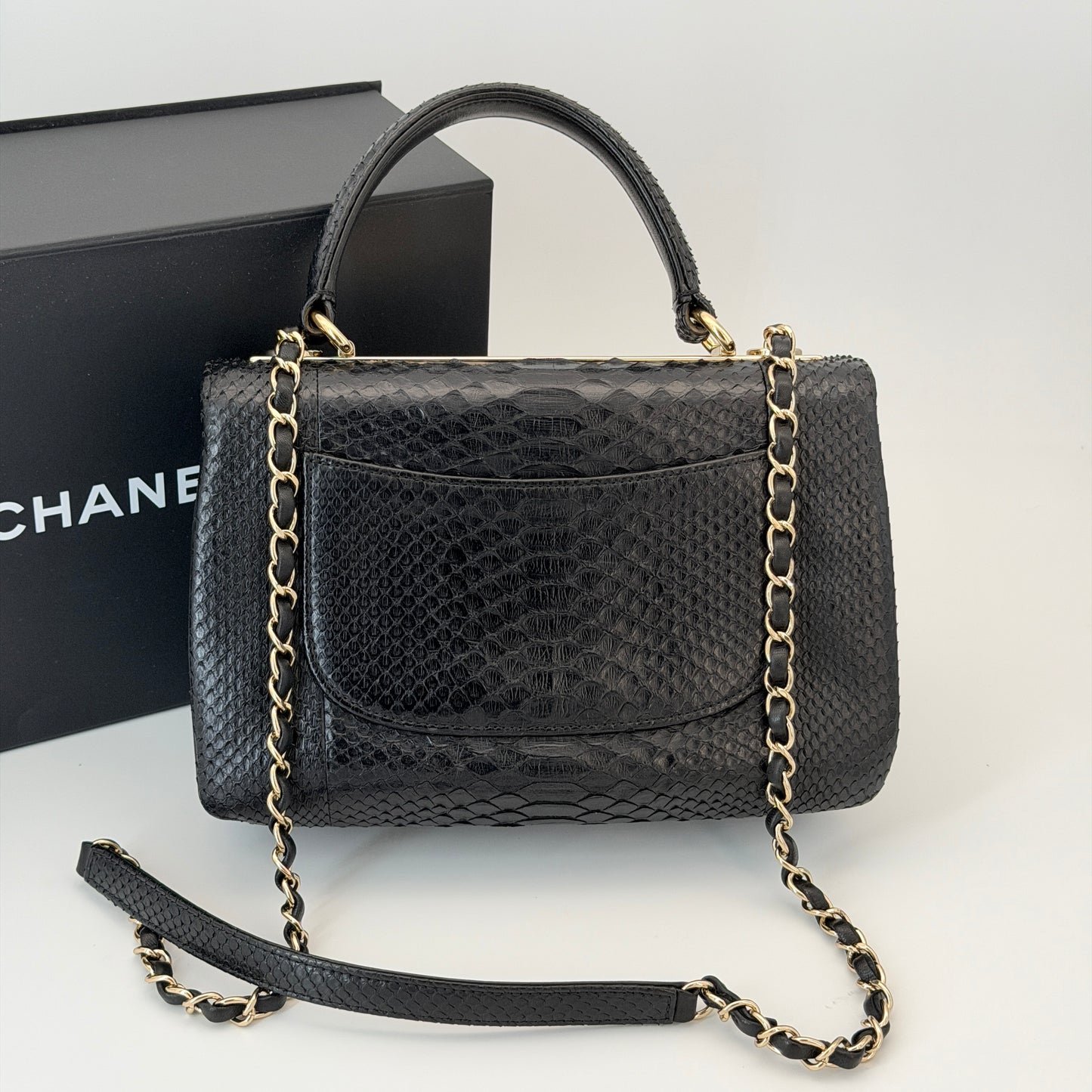 Chanel Black Top Handle Bag Leather