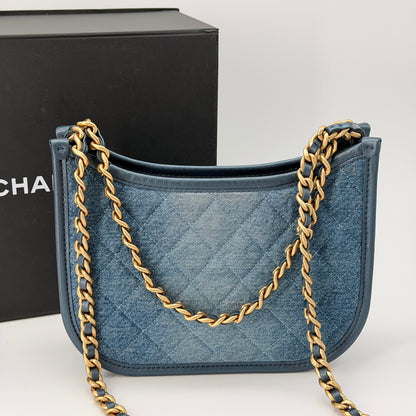 Chanel Washed Denim Quilted Hobo Blue