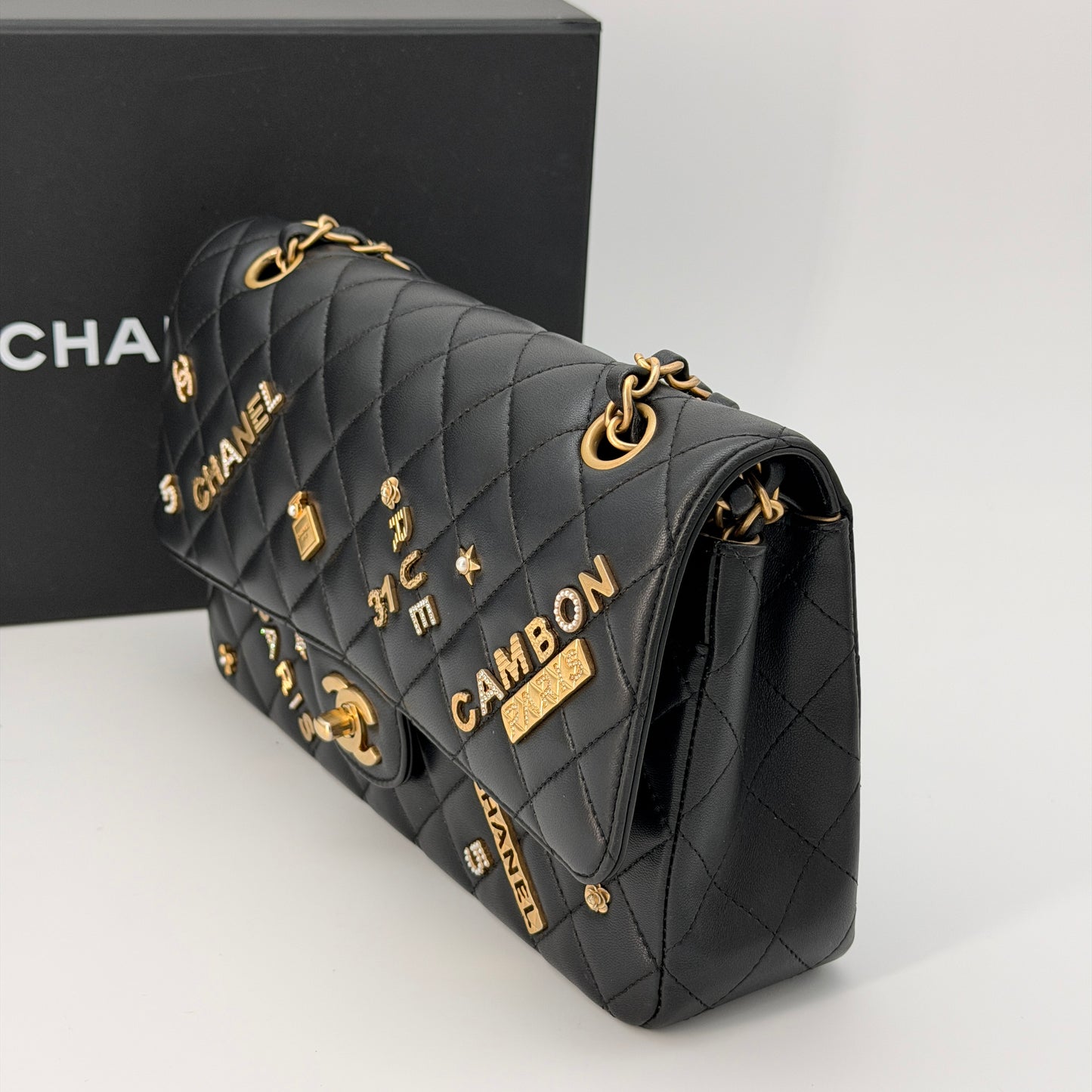 Chanel Black Distressed Leather Lucky Charms  Bag