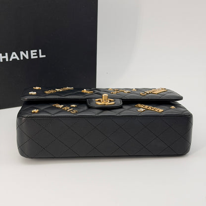 Chanel Black Distressed Leather Lucky Charms  Bag