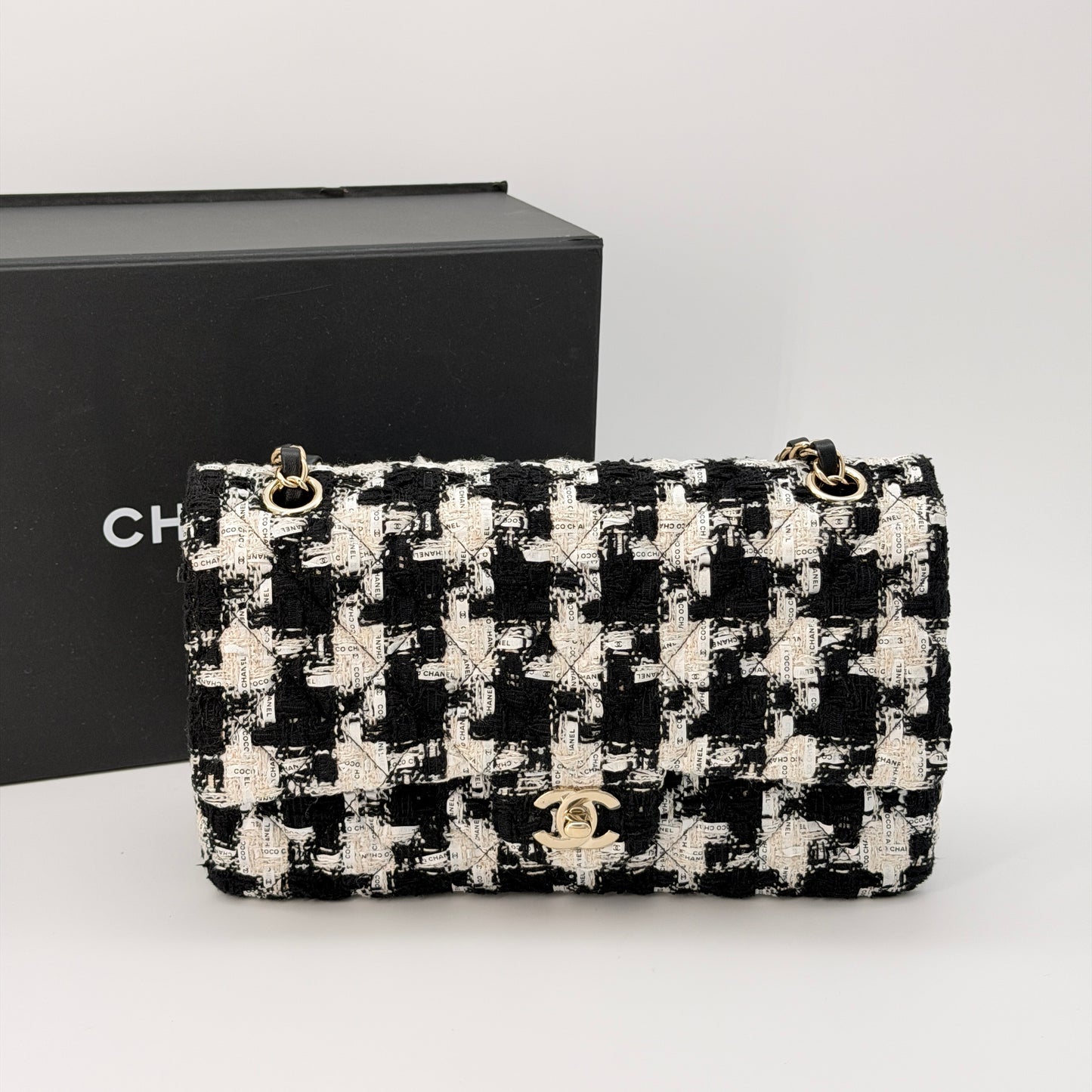 Chanel Classic Single Flap Bag Quilted Houndstooth Tweed