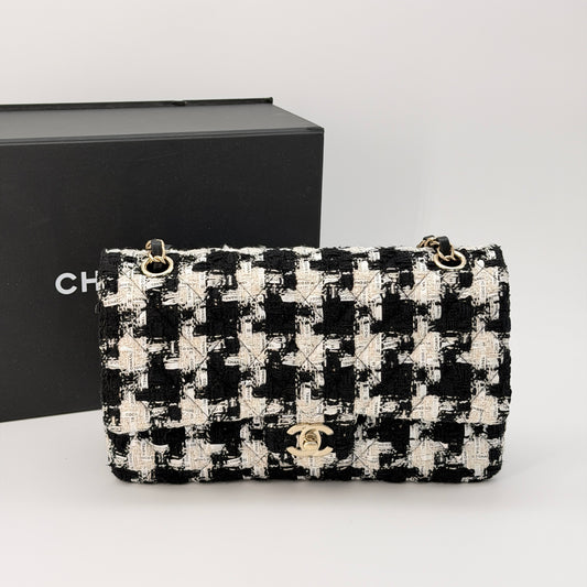 Chanel Classic Single Flap Bag Quilted Houndstooth Tweed