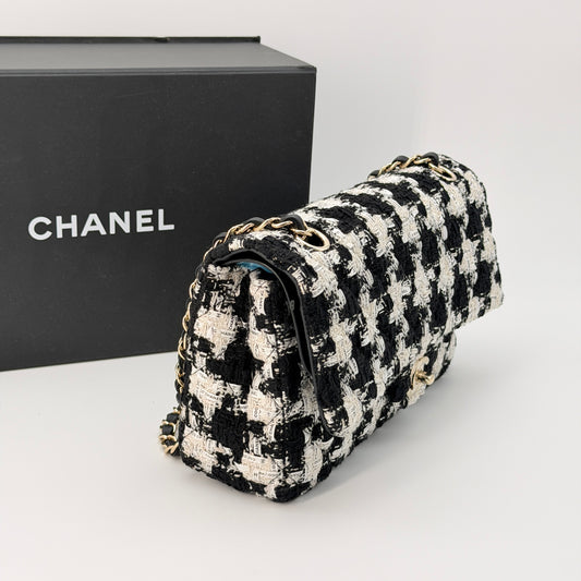 Chanel Classic Single Flap Bag Quilted Houndstooth Tweed