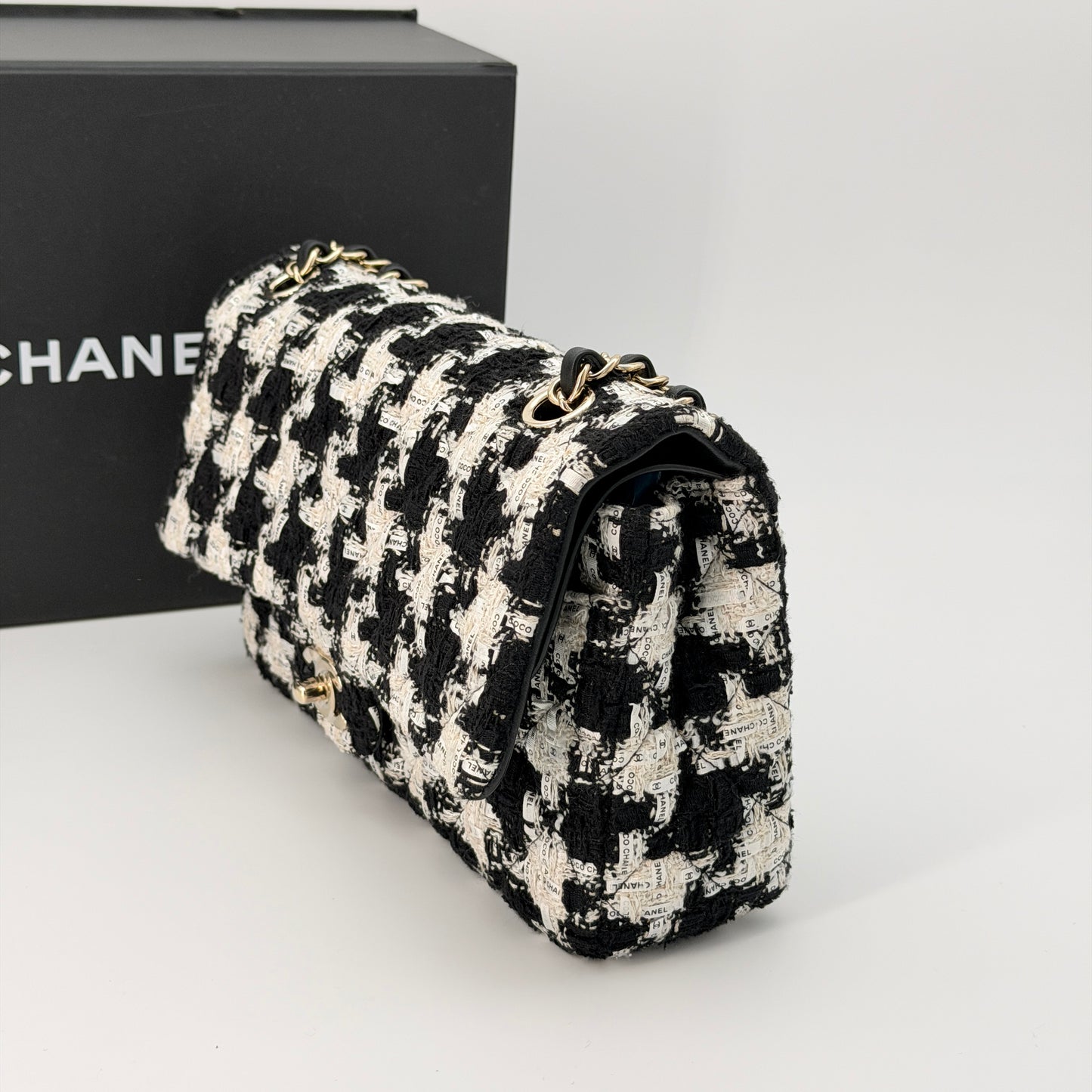 Chanel Classic Single Flap Bag Quilted Houndstooth Tweed