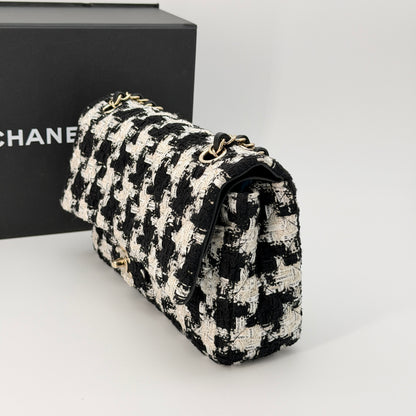 Chanel Classic Single Flap Bag Quilted Houndstooth Tweed