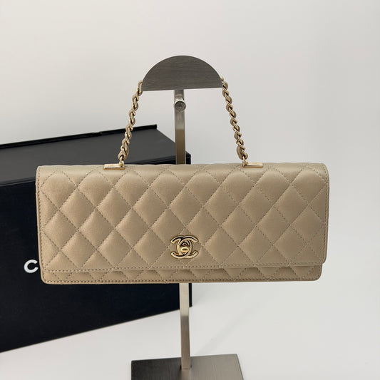Chanel Gold Matelasse Bifold Lambskin Shoulder Bag