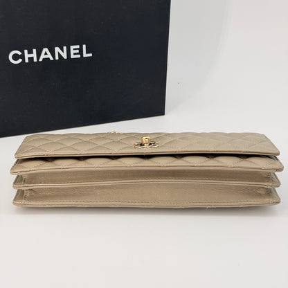 Chanel Gold Matelasse Bifold Lambskin Shoulder Bag