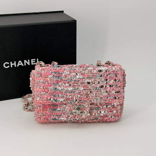 Chanel Sequin Rectangular Mini Flap Bag - Pink Handle Bag