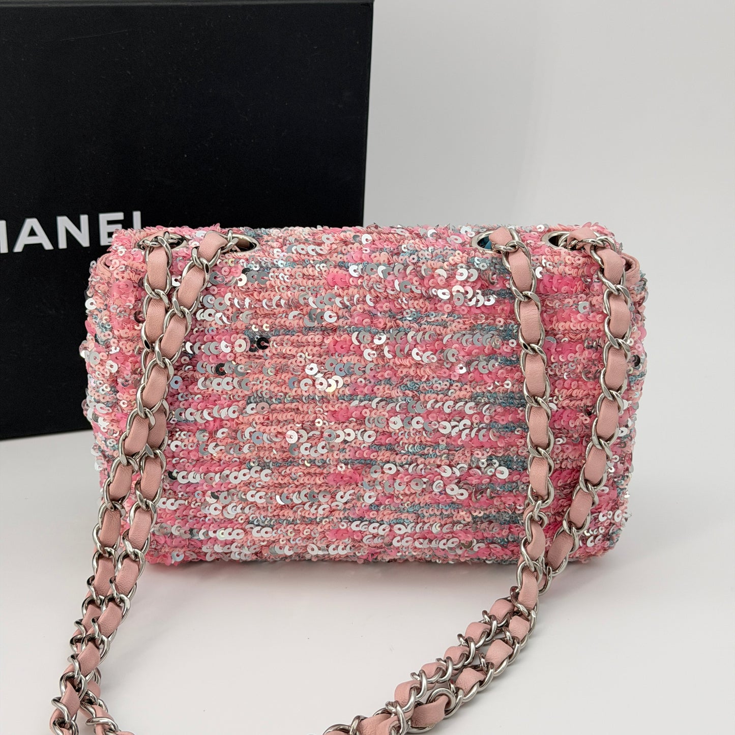 Chanel Sequin Rectangular Mini Flap Bag - Pink Handle Bag