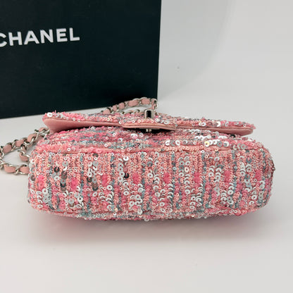 Chanel Sequin Rectangular Mini Flap Bag - Pink Handle Bag