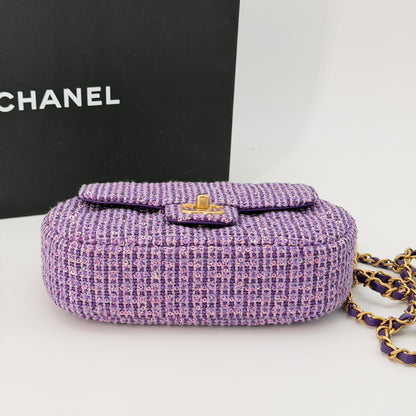 Chanel Sequin Flap Bag with Top Handle Purple Tweed