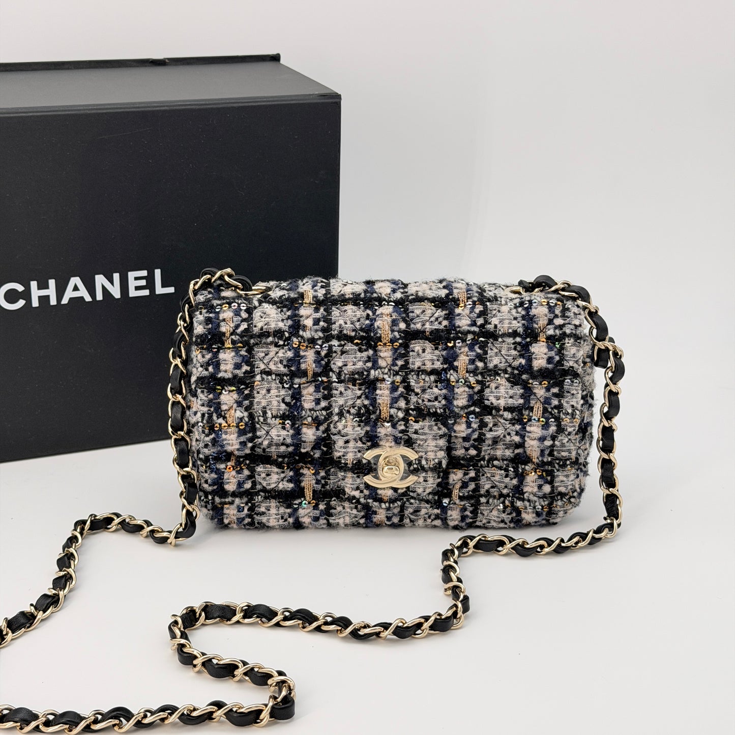 Chanel Glittered Tweed Quilted Mini Rectangular Flap