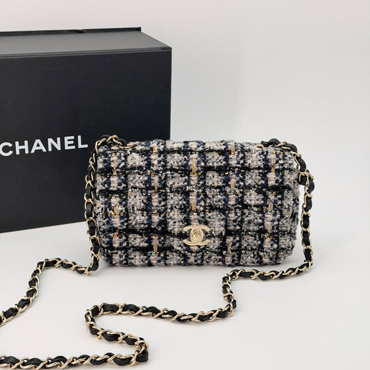 Chanel Glittered Tweed Quilted Mini Rectangular Flap