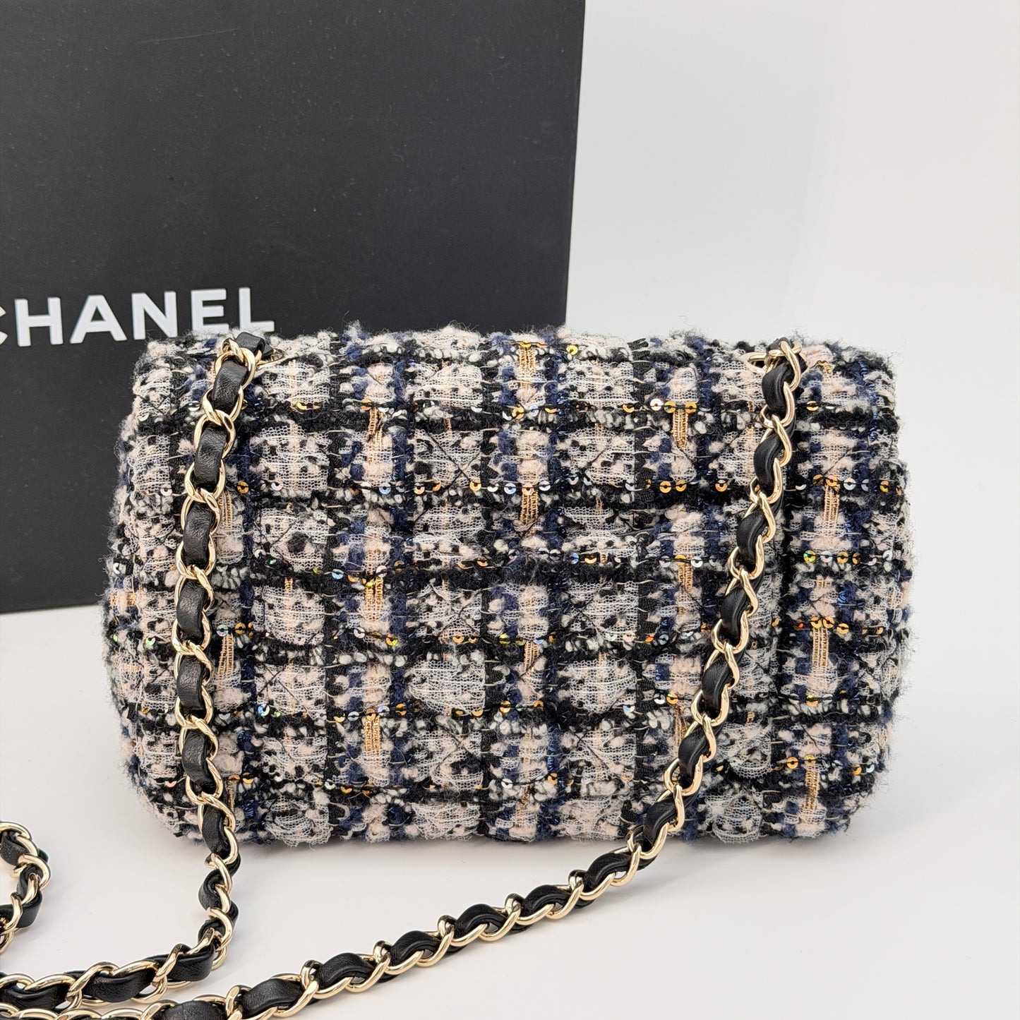 Chanel Glittered Tweed Quilted Mini Rectangular Flap