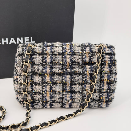 Chanel Glittered Tweed Quilted Mini Rectangular Flap