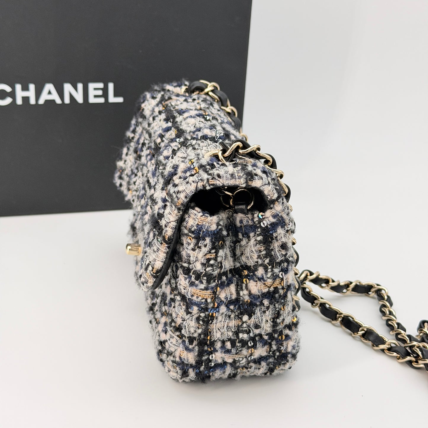 Chanel Glittered Tweed Quilted Mini Rectangular Flap