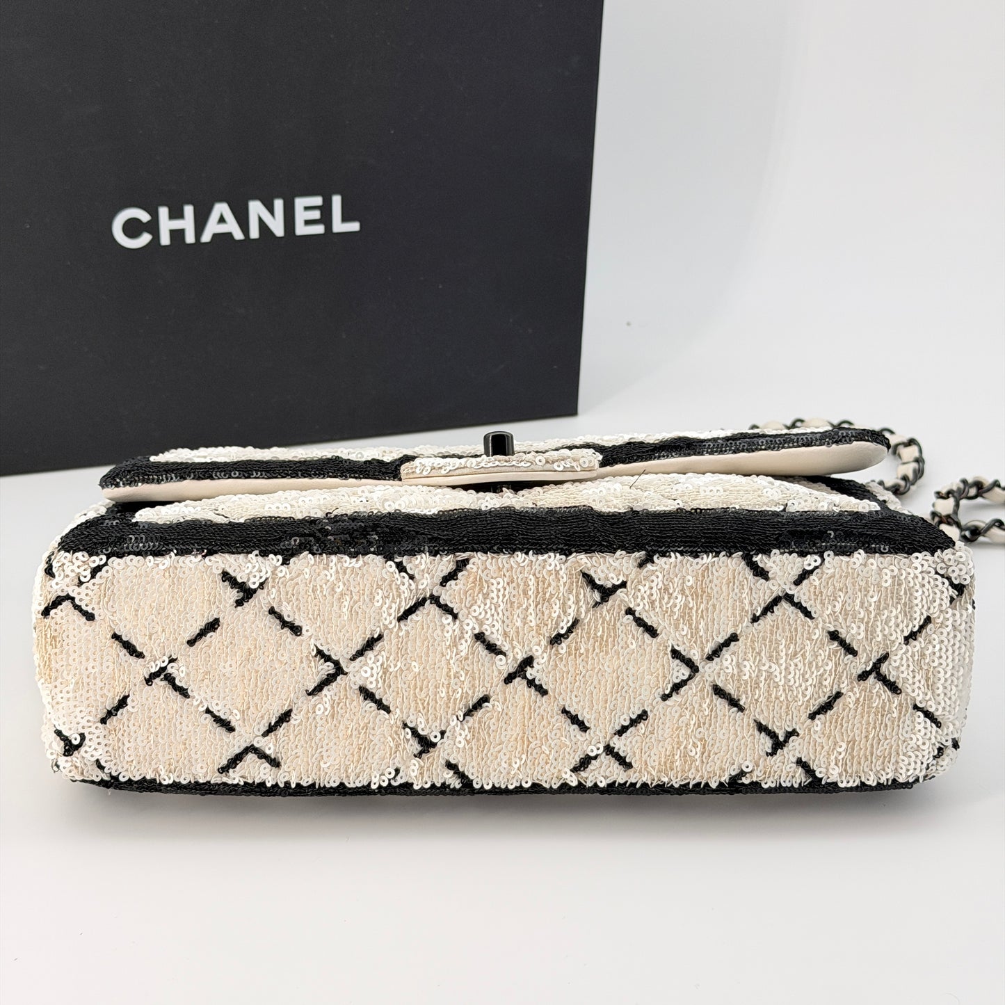 Chanel Sequin CC Small Single Flap White Black