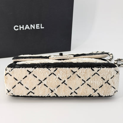 Chanel Sequin CC Small Single Flap White Black