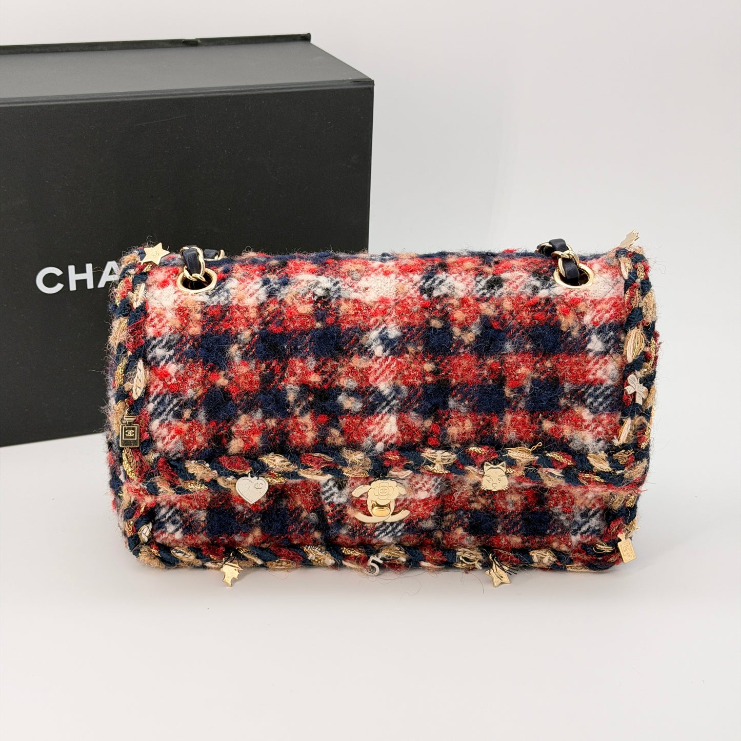 Chanel Multicolor Quilted Tweed Braided Charms Medium