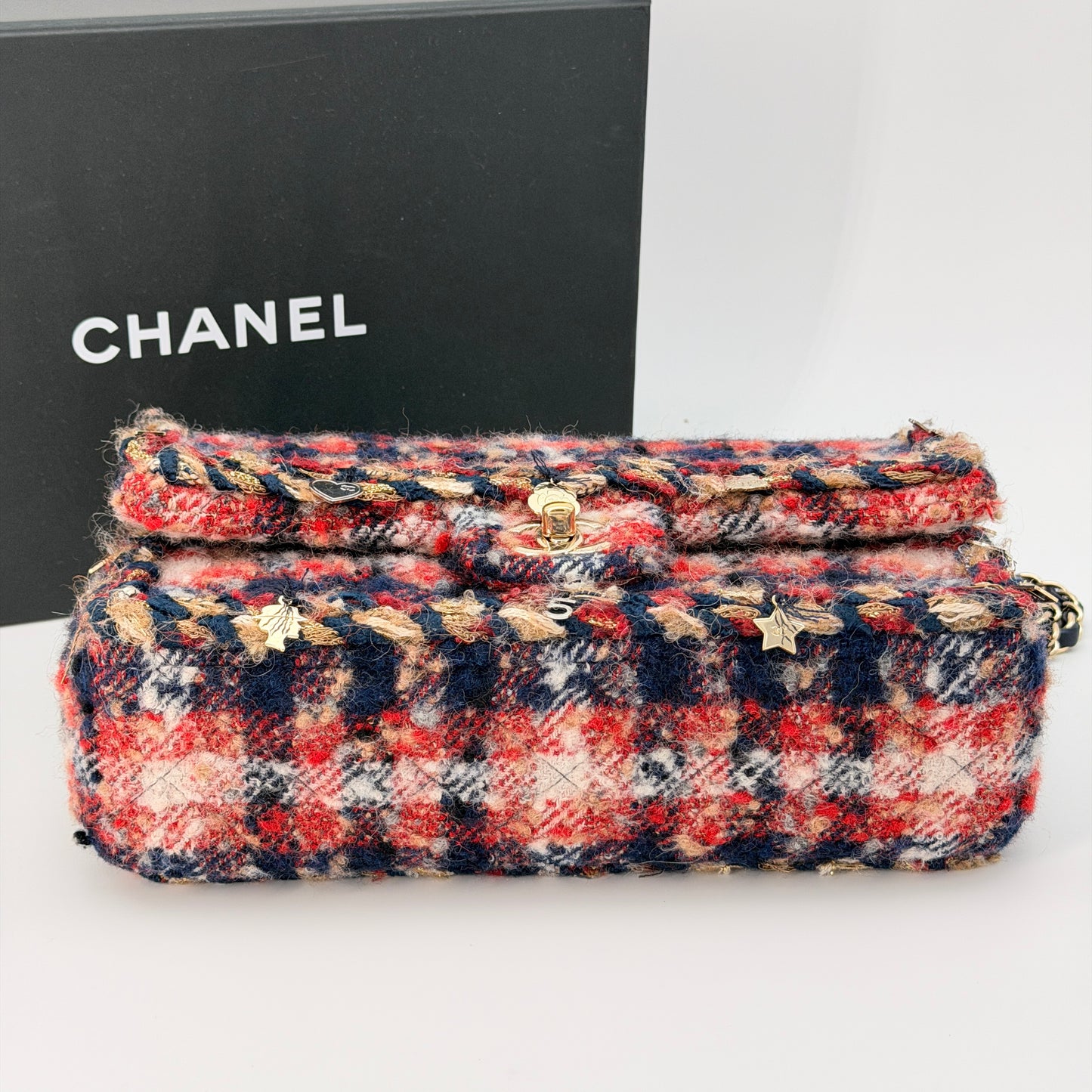 Chanel Multicolor Quilted Tweed Braided Charms Medium