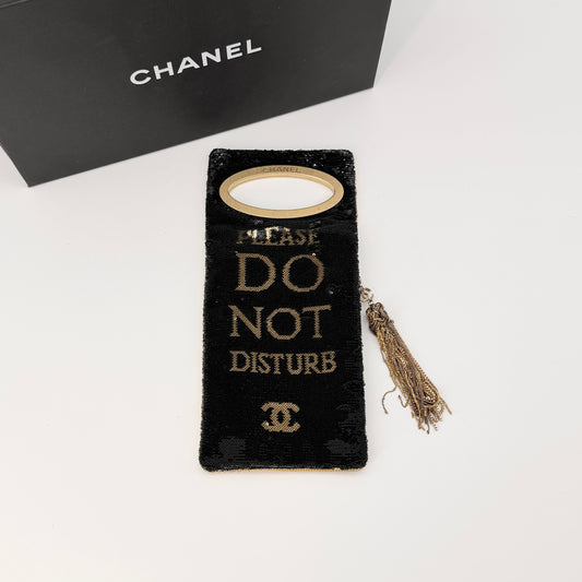 CHANEL Sequin Do Not Disturb Minaudiere Clutch Black Gold