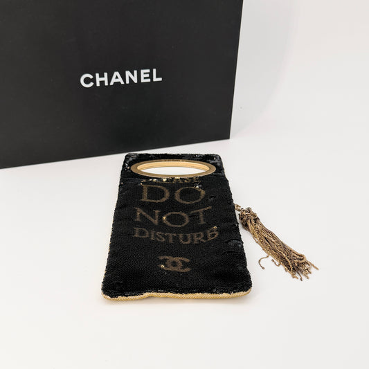 CHANEL Sequin Do Not Disturb Minaudiere Clutch Black Gold