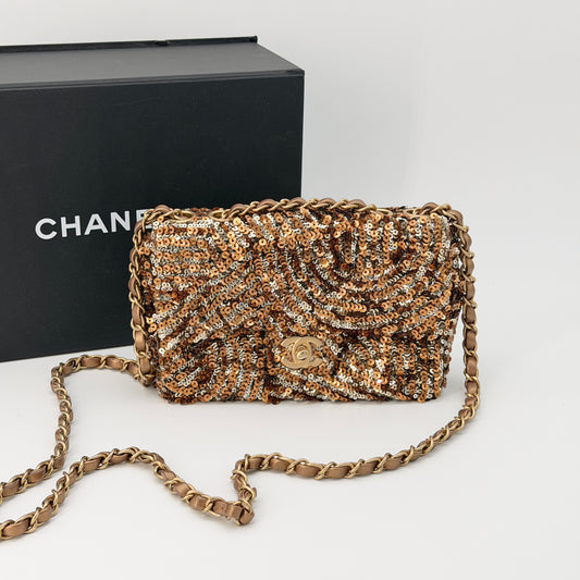 Chanel Crossbody Bag Gold Sequin