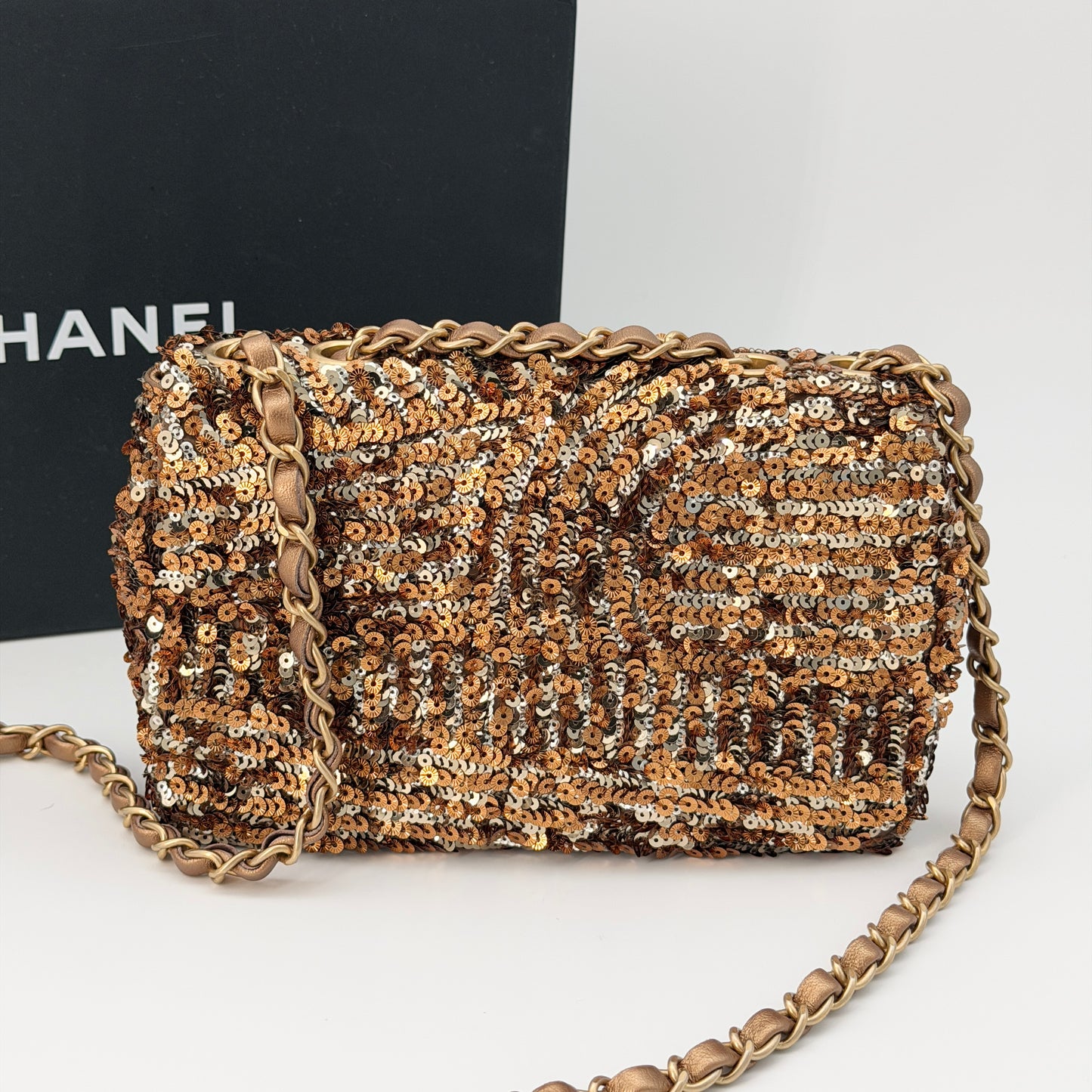 Chanel Crossbody Bag Gold Sequin
