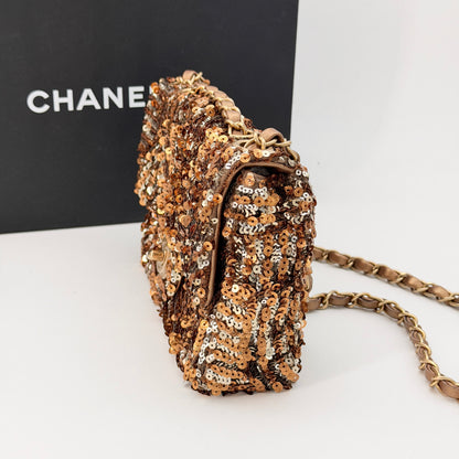 Chanel Crossbody Bag Gold Sequin
