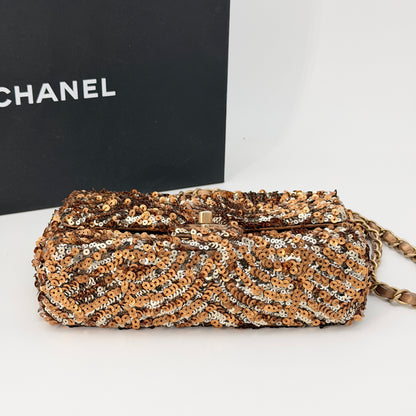Chanel Crossbody Bag Gold Sequin