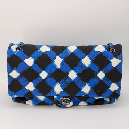 Chanel Canvas Printed XXL Airline Travel Flap Bag Black Blue