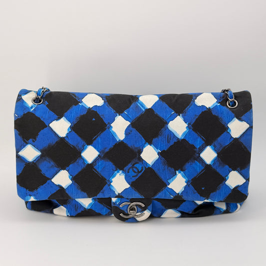 Chanel Canvas Printed XXL Airline Travel Flap Bag Black Blue