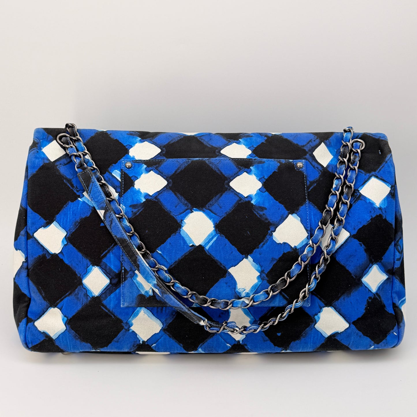 Chanel Canvas Printed XXL Airline Travel Flap Bag Black Blue