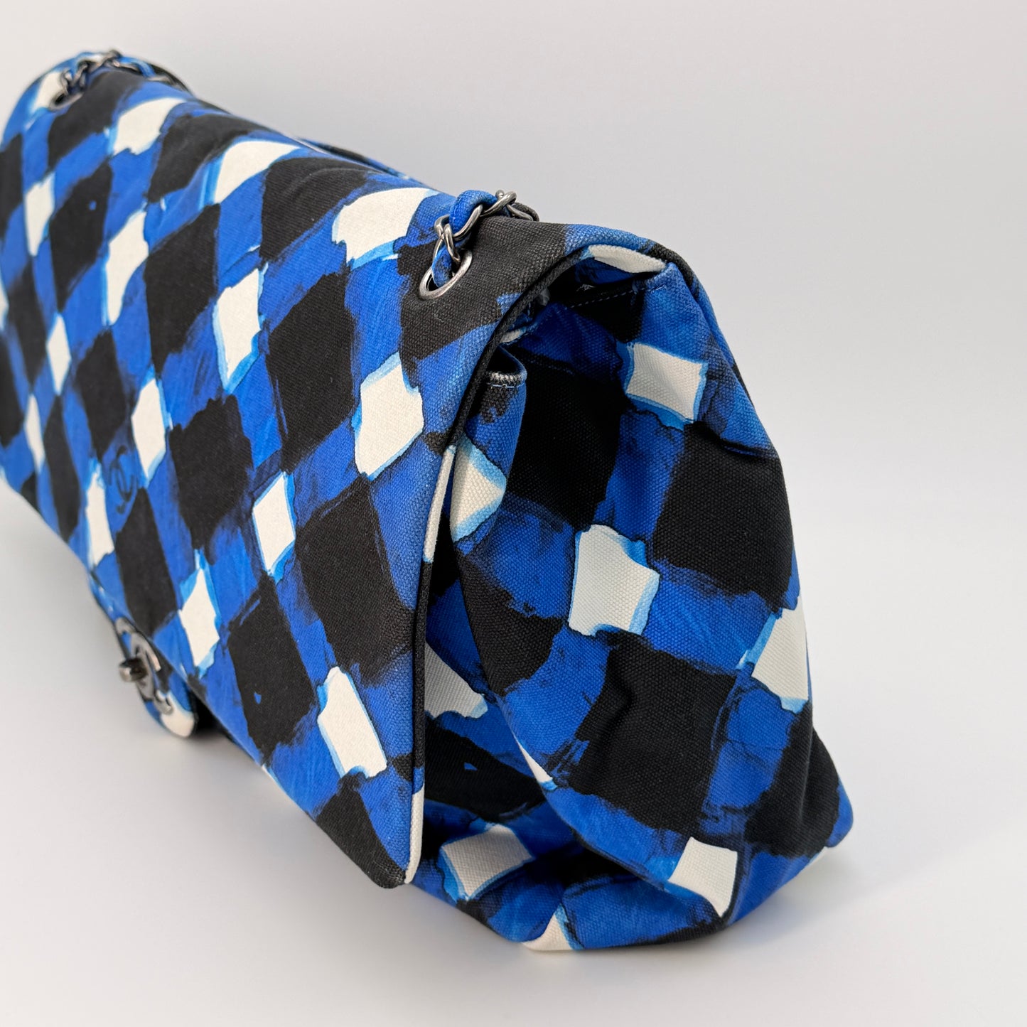 Chanel Canvas Printed XXL Airline Travel Flap Bag Black Blue
