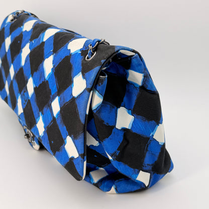 Chanel Canvas Printed XXL Airline Travel Flap Bag Black Blue