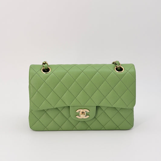 Chanel Classic Small Double Flap Bag - Green Shoulder Bag