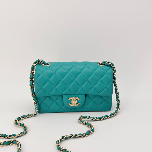 Chanel Lambskin Quilted Mini Rectangular Flap Green