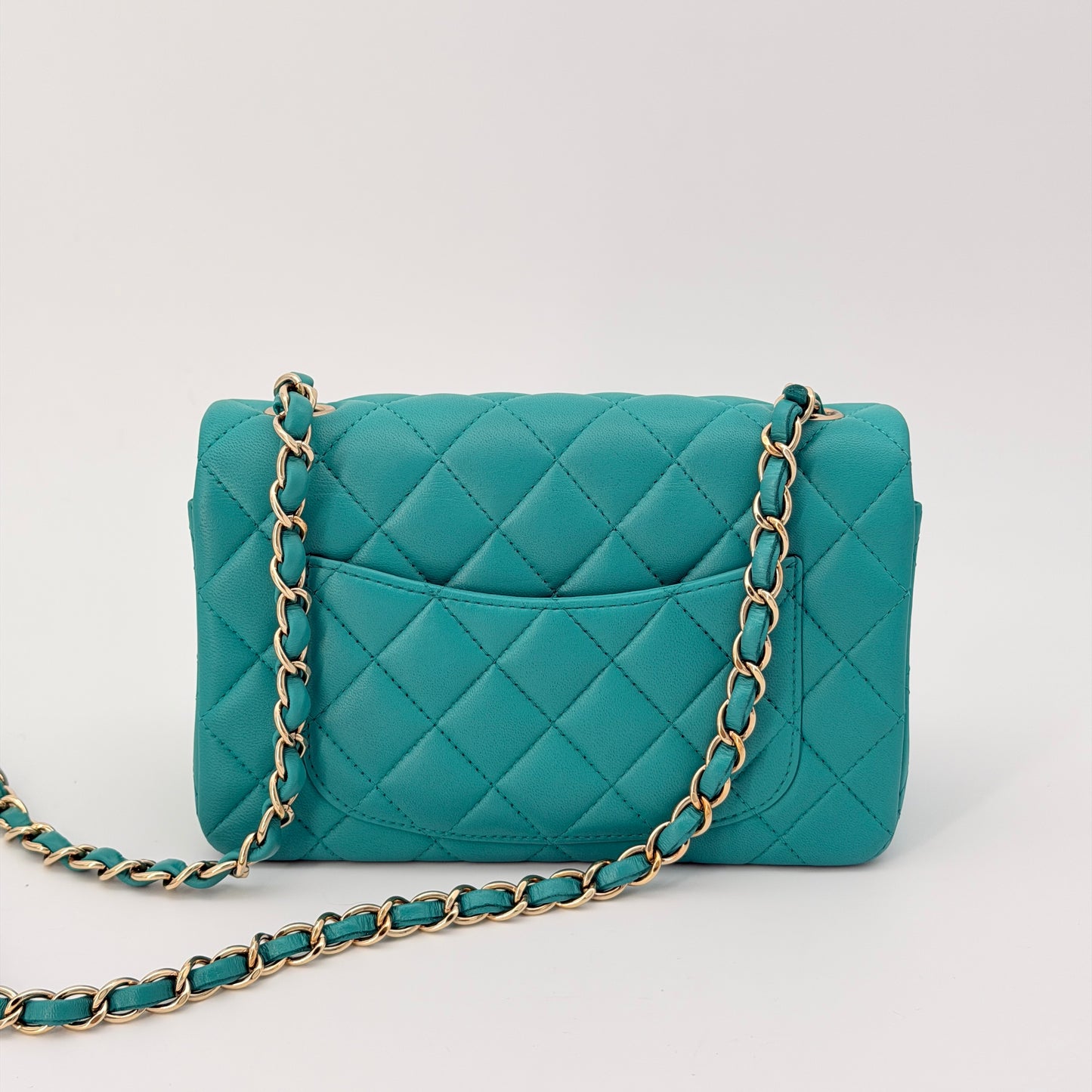 Chanel Lambskin Quilted Mini Rectangular Flap Green