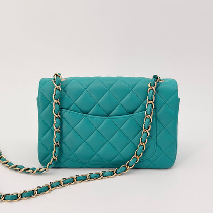 Chanel Lambskin Quilted Mini Rectangular Flap Green