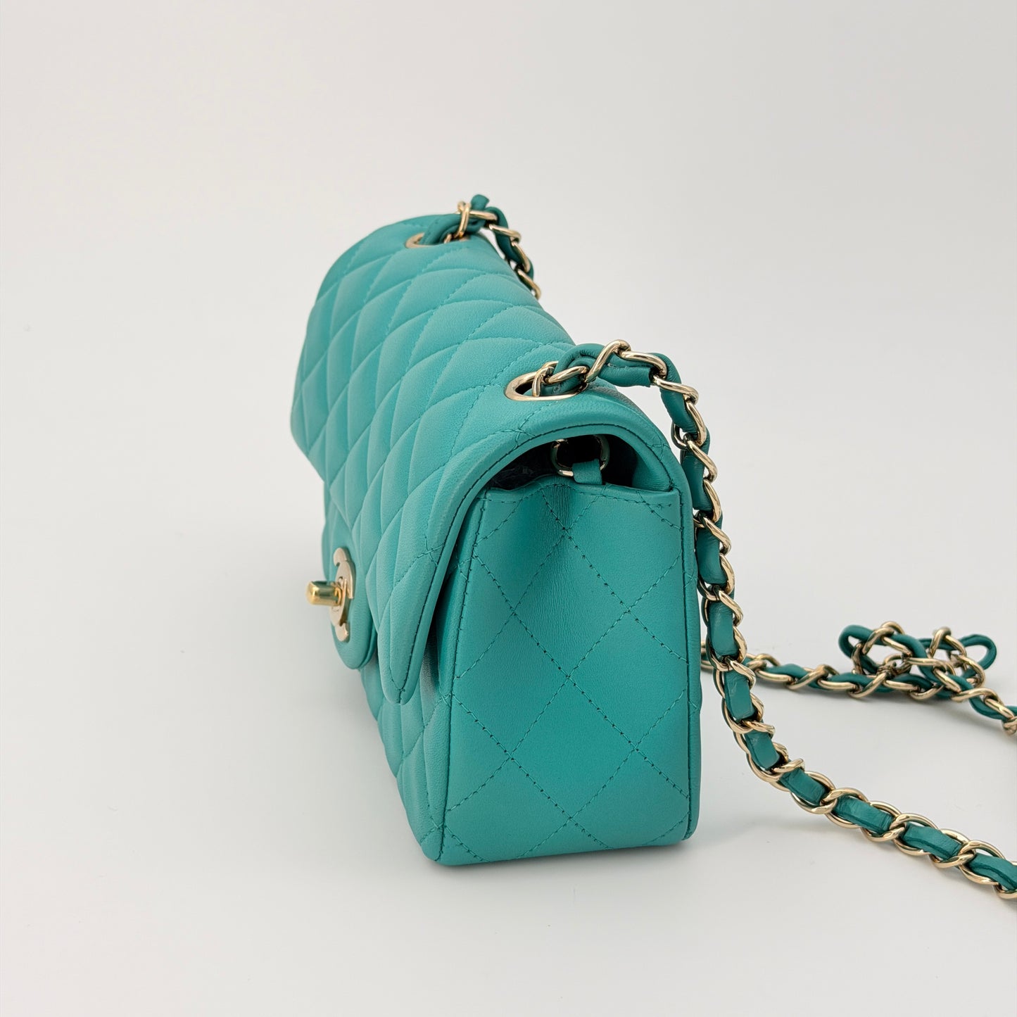 Chanel Lambskin Quilted Mini Rectangular Flap Green