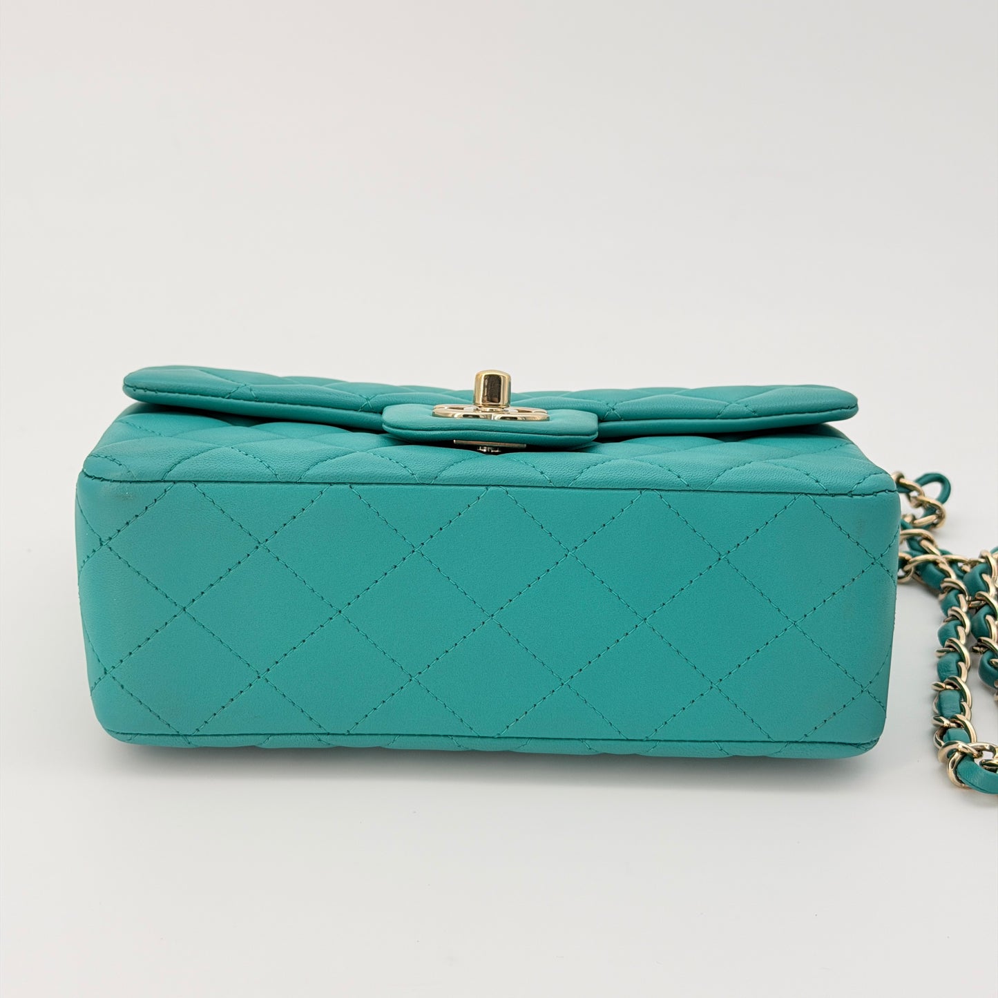 Chanel Lambskin Quilted Mini Rectangular Flap Green