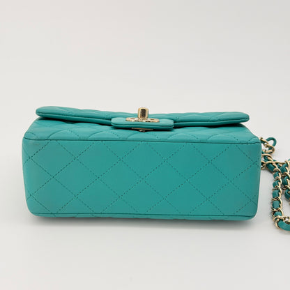 Chanel Lambskin Quilted Mini Rectangular Flap Green