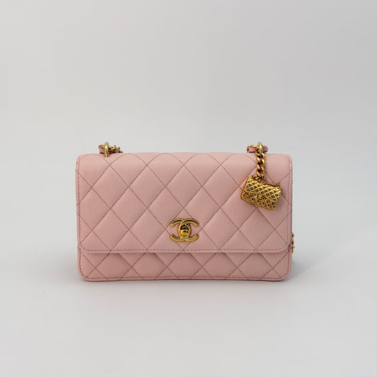 Chanel Pink Caviar Wallet On Chain