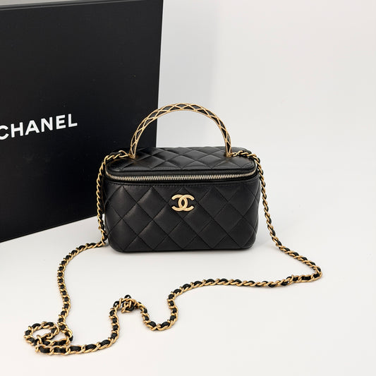 Chanel Black Lambskin Vanity Case Bag