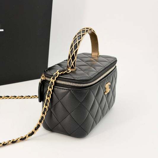 Chanel Black Lambskin Vanity Case Bag